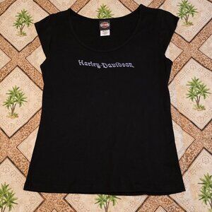 Harley Davidson Black Cap Sleeve T-Shirt  Size XL